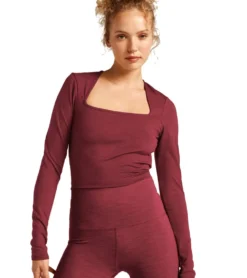 Beyond Yoga Heather Rib Frame Cropped Pullover