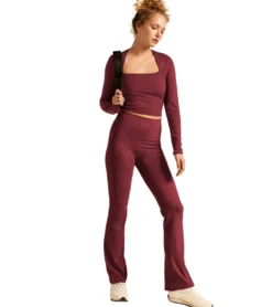 Beyond Yoga Heather Rib Frame Cropped Pullover