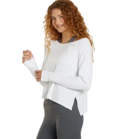 Cream Yoga Fare Drop Shoulder Crop LS Tee