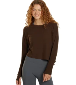 Cream Yoga Fare Drop Shoulder Crop LS Tee