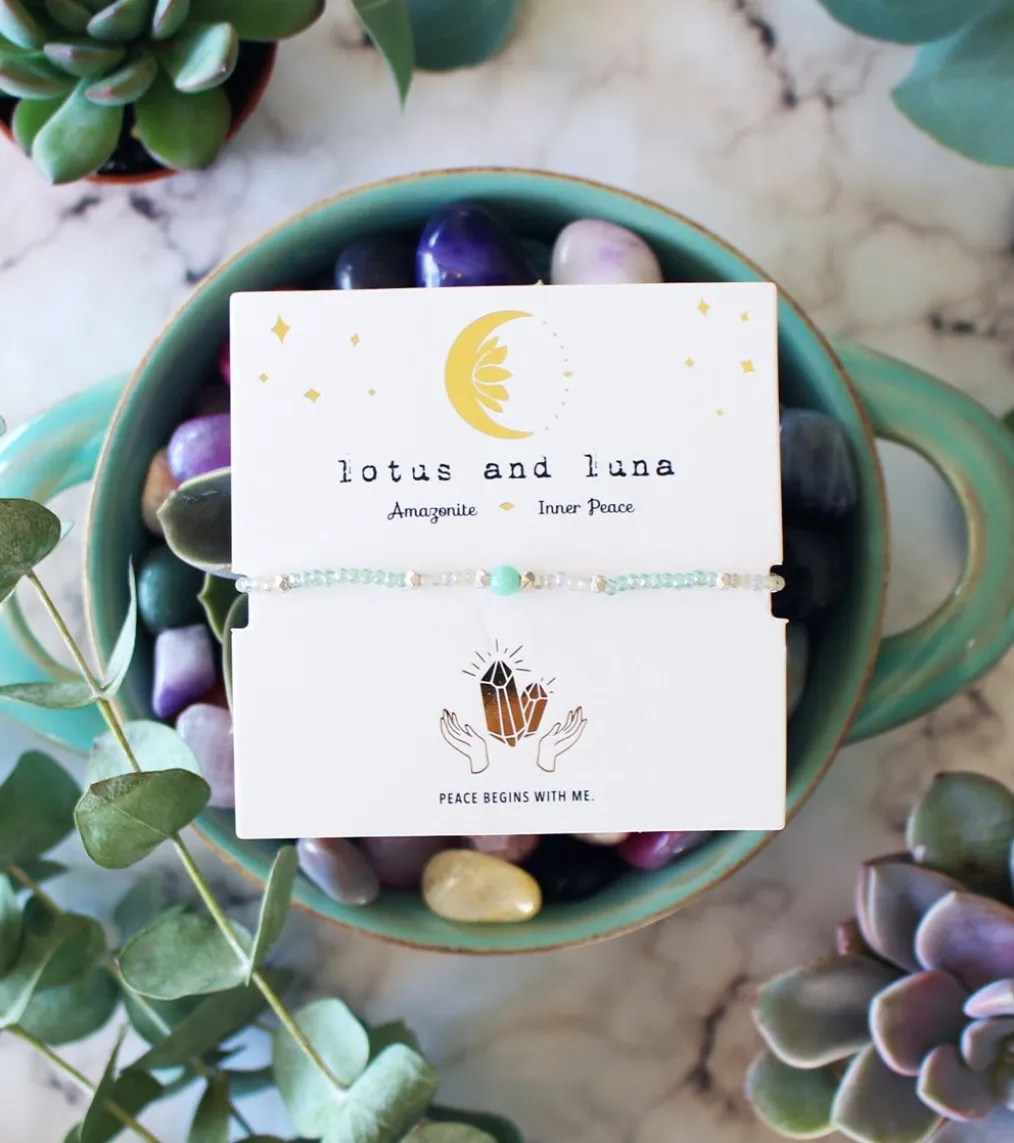 Lotus and Luna Inner Peace Amazonite Goddess Bracelet