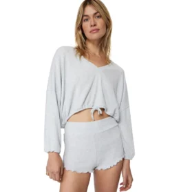 Spiritual Gangster Long Sleeve Drawstring V Neck Top