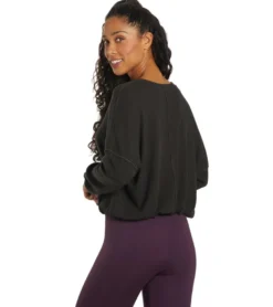 Spiritual Gangster Long Sleeve Drawstring V Neck Top