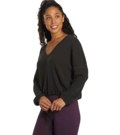 Spiritual Gangster Long Sleeve Drawstring V Neck Top