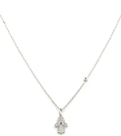 TAI Jewelry Simple Chain Necklace with CZ Hamsa Charm and CZ accent