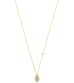 TAI Jewelry Simple Chain Necklace with CZ Hamsa Charm and CZ accent
