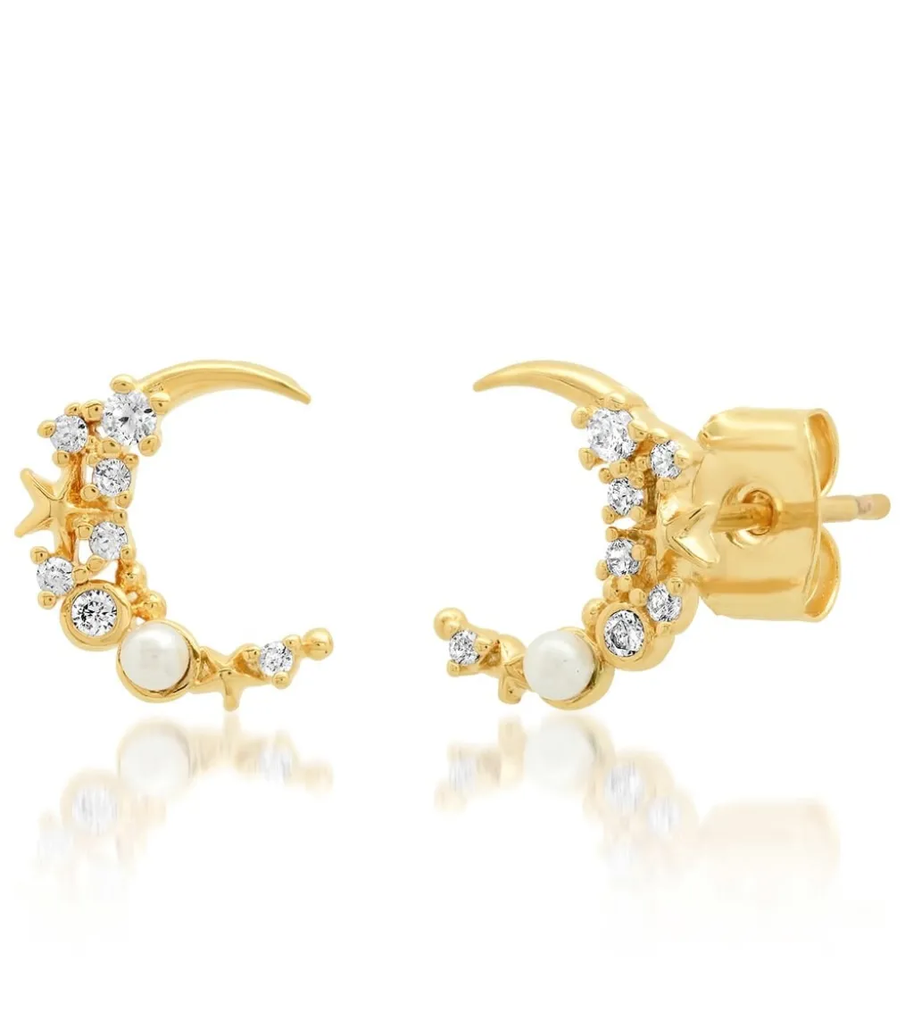 TAI Jewelry Star Moon CZ Pearl Studs