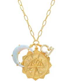 TAI Jewelry Zodiac Coin Necklace with Opal Moon Charm